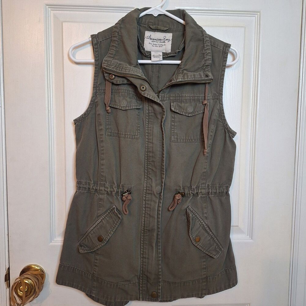 American Rag Olive Green Utility Army Military Vest Grunge Indie Gorpcore Size M